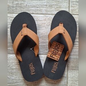 Flojos Tan and Black Flip Flops